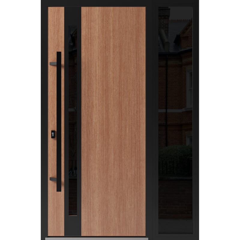 Front Exterior Prehung Steel Door Ronex 1033 Teak Entry Metal Painted W36xH80 Left hand Inswing - Taupe - 52 x 80