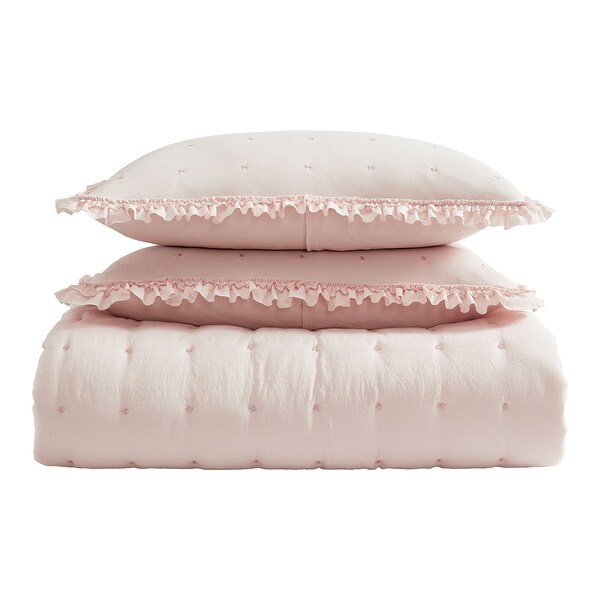 Laura Ashley Hailee Solid Pink Microfiber Quilt Set - On Sale