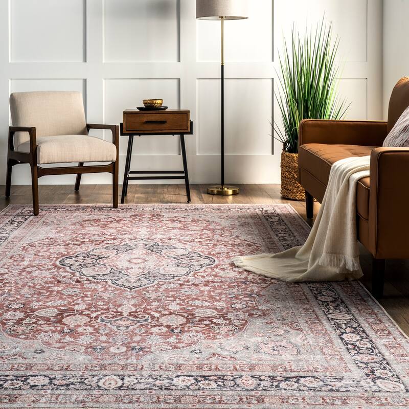 Nuloom Paulina SpinClean Machine Washable Traditional Floral Medallion Area Rug