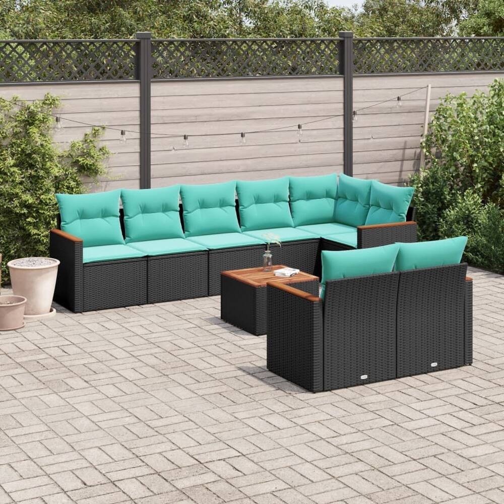 vidaXL Patio Sofa Set with Cushions Outdoor Conversation Furniture Poly Rattan - 24.4x 24.4x 27.2