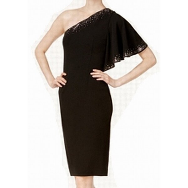 calvin klein black one shoulder dress
