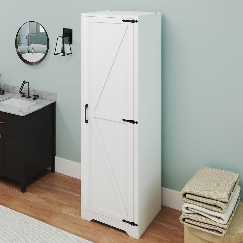 Moasis 63" Tall Barn Door Wooden Cleaning Tool Cabinet with Storage Rack and Sleek Hanging Rods