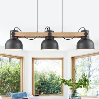 3-Light Industrial Linear Kitchen Island Pendant Light Dome Shades - Dia.32.68-in
