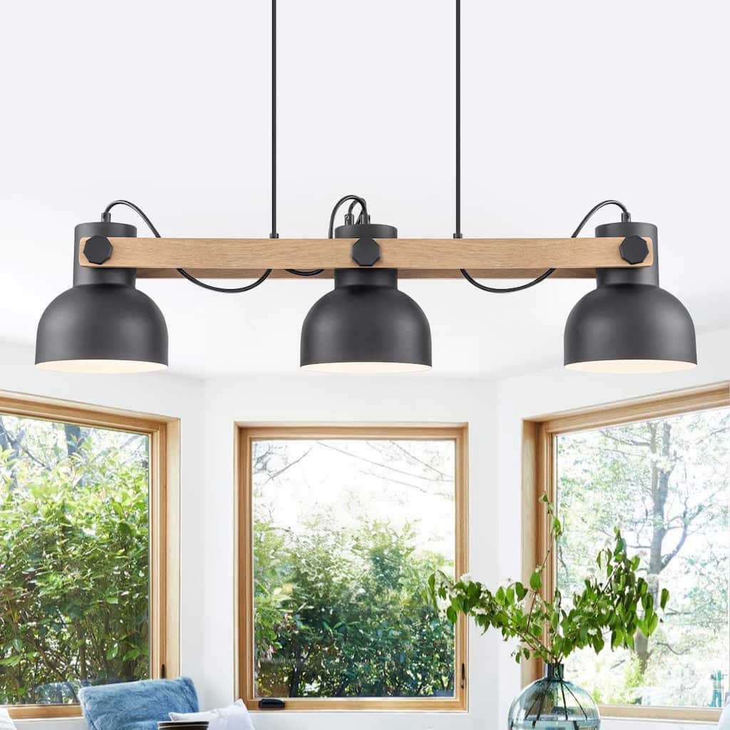 3-Light Industrial Linear Kitchen Island Pendant Light Dome Shades - Dia.32.68-in