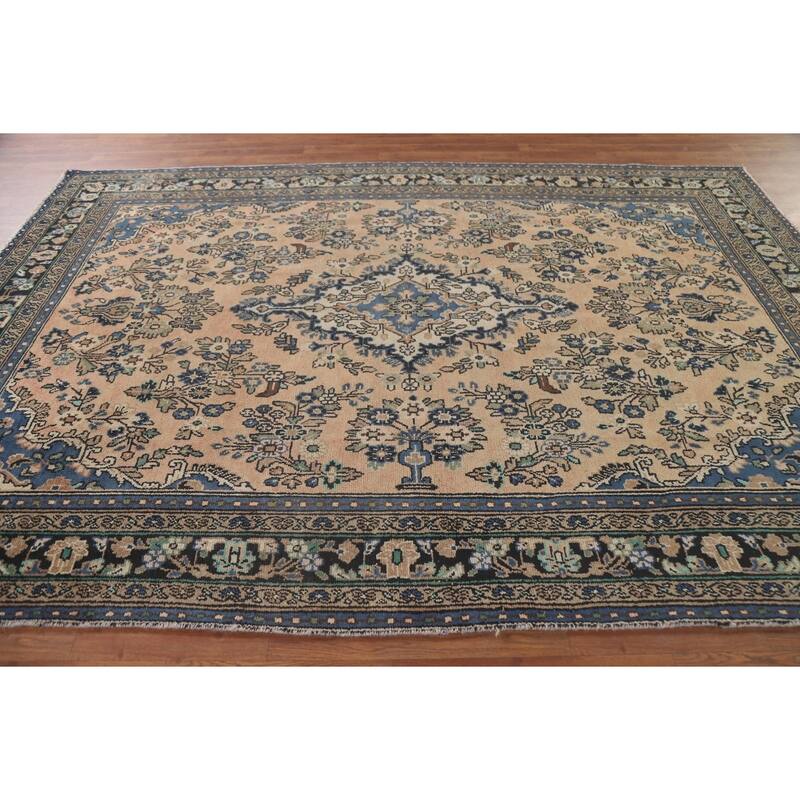 Hand Knotted Oriental 100% Wool Carpet Traditional Floral Peach Hamedan Area Rug - 9' 10'' X 6' 11''