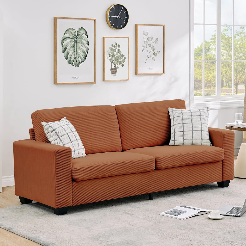 83" Modern Sofa, Corduroy 3 Seater Deep Seat Couch with Wide Armrest, Removable Washable Cushion Cover, Comfy Sofa