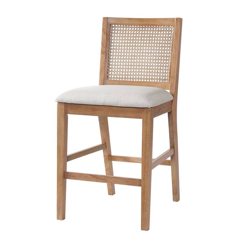 Christopher Knight Home - French Country Wood & Rattan Counter Stools with Upholstered Seat - Set of 2