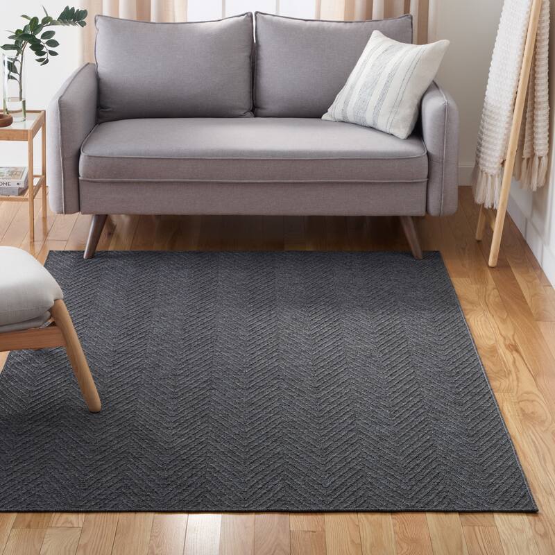TOWN & COUNTRY BASICS Pax Herringbone Textured Solid Everwash® Washable Area Rug Black - 7' 10" x 10' 2"