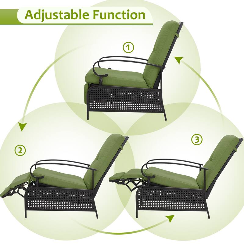 AECOJOY Outdoor Adjustable Cushioned Metal Patio Recliner Lounge Chair