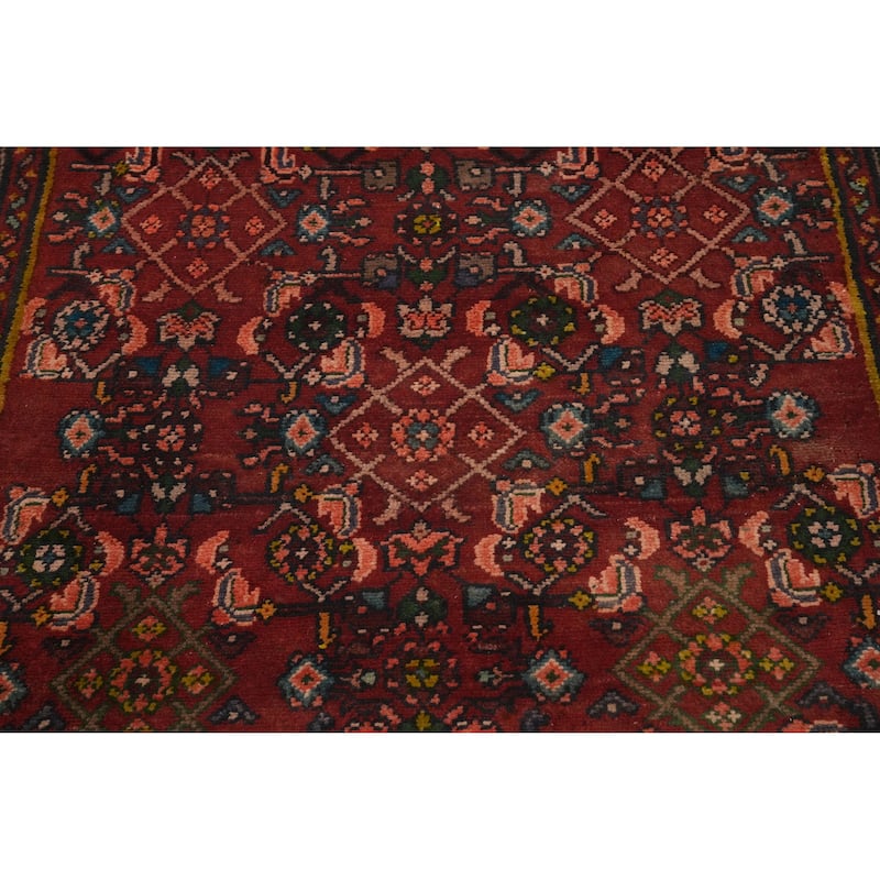 Hand Knotted Oriental 100% Wool Carpet Traditional Geometric Oranges & Rust Hamedan Runner Rug - 9' 8'' X 3' 10''