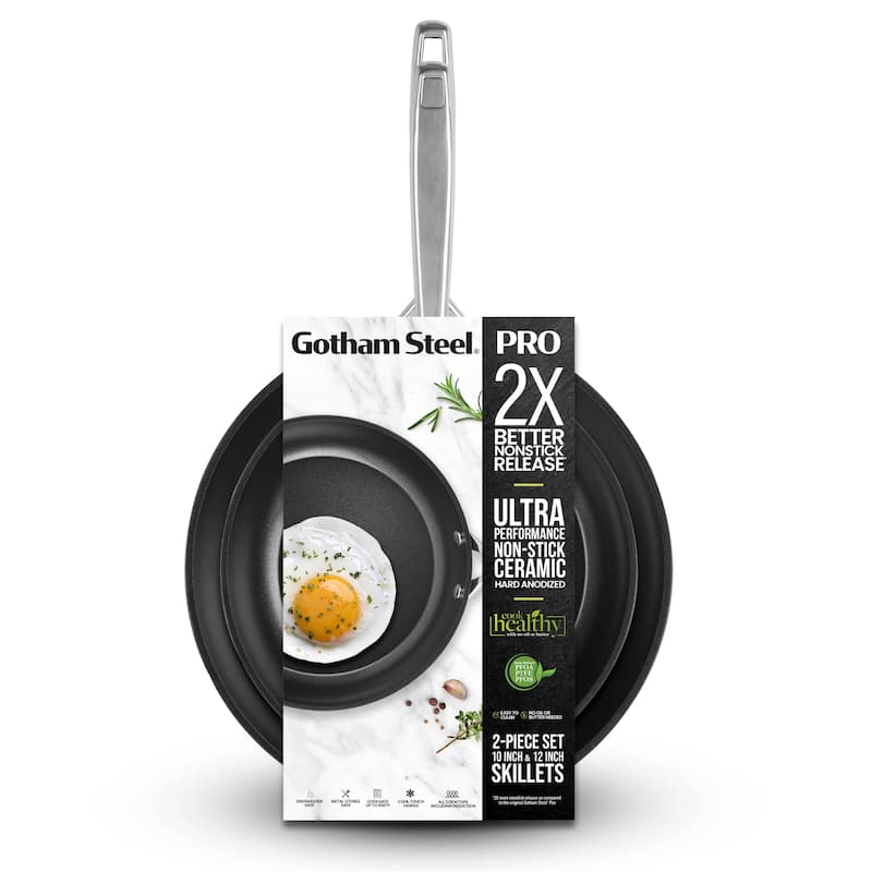 Gotham Steel Pro 2 Piece Nonstick Fry Pan Set – 10” and 12” Ceramic Skillets