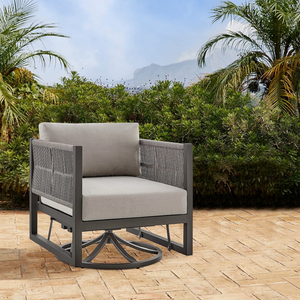 Cuffay Modern Aluminum and Rope Outdoor Patio Swivel Glider Chair