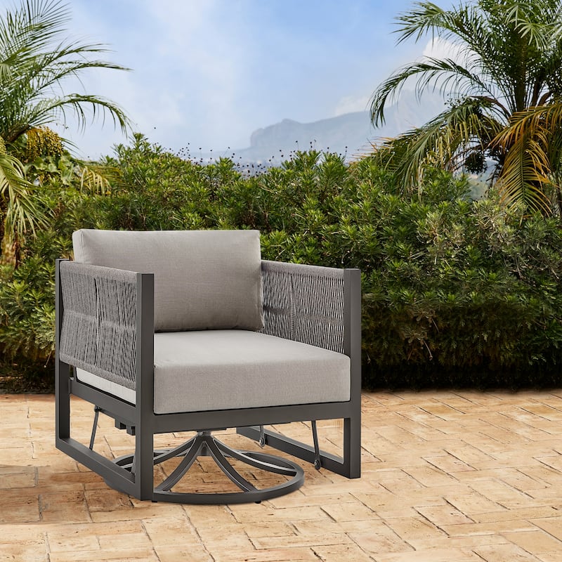 Cuffay Modern Aluminum and Rope Outdoor Patio Swivel Glider Chair - Brown