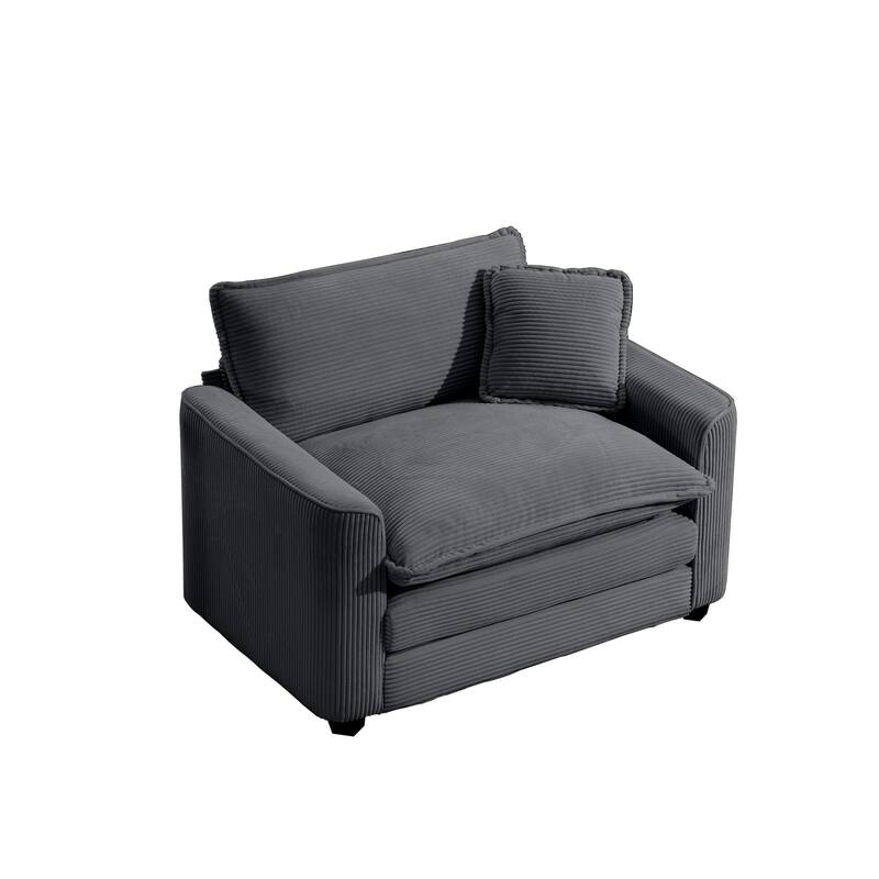 Corduroy Fabric Single Accent Sofa Chair with Pillow, Ergonomic Deep Seat Sofa for Livingroom