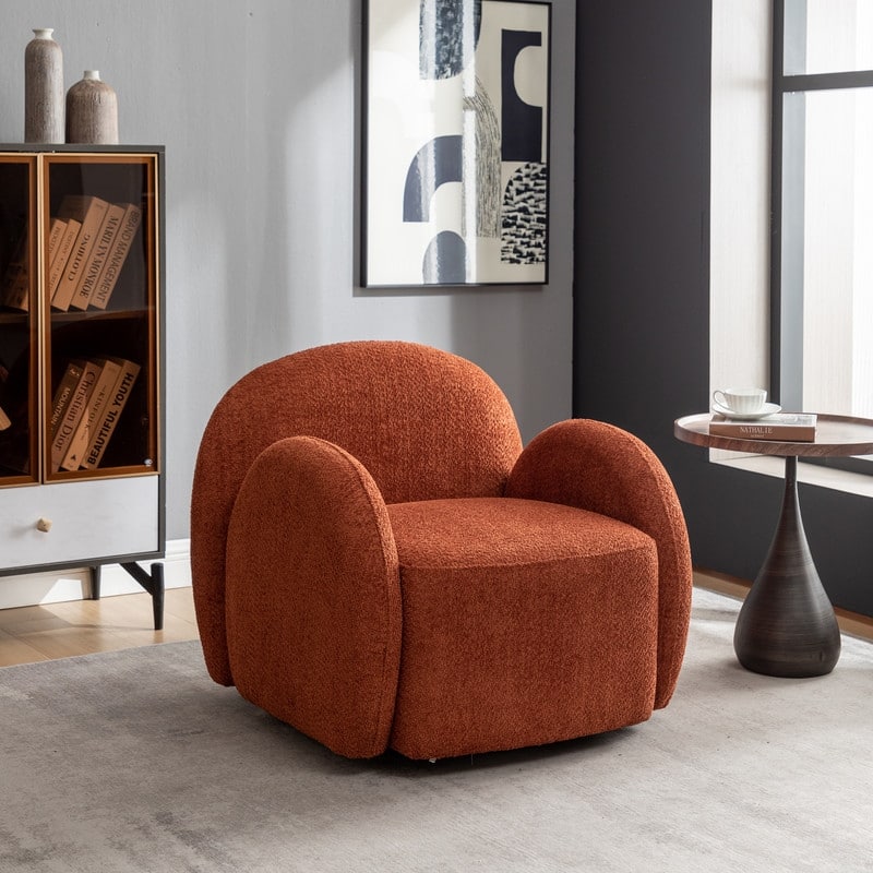 SEYNAR Modern Glam Boucle Upholstered 360 Degree Swivel Accent Armchair, Barrel Chair for Living Room - Orange