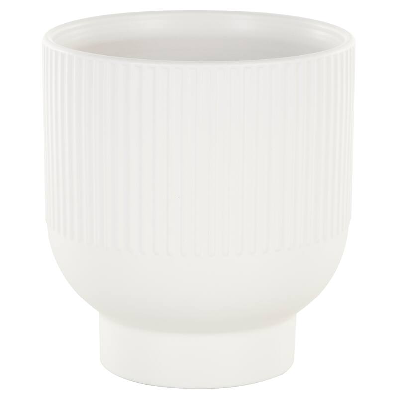 Black, Light Blue or White Ceramic Speckled Planter with Linear Grooves and Tapered Bases (Set of 3)