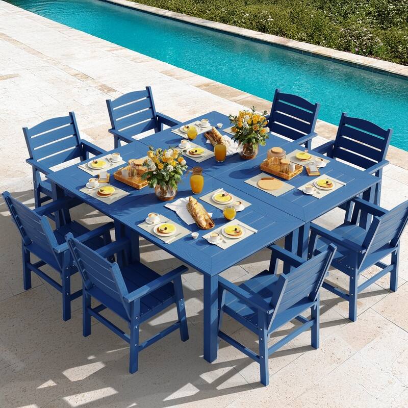 WINSOON 7-Piece HIPS All Weather Outdoor Patio Dining Sets 1-Tables and 6-Chairs - Navy