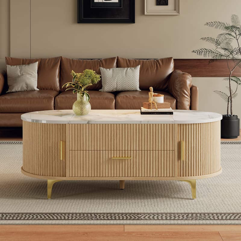 Scott Living - Nova Modern Lift-Top Coffee Table with Sliding Doors, Large Drawer, and Smart Storage Design