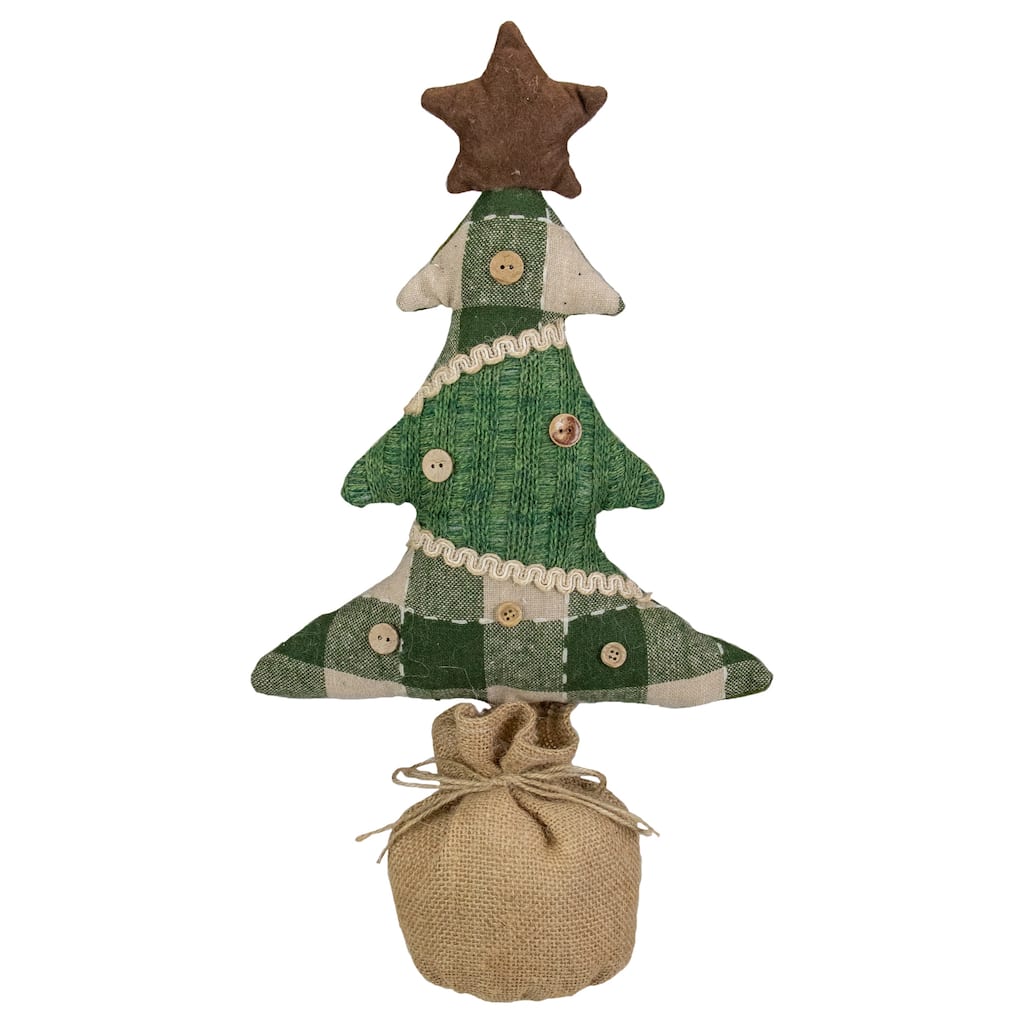17.5" Tan Green Rustic Multi-Fabric Christmas Tree Decor