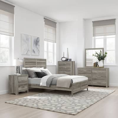 Kade 4 Pc Queen Size Bedroom Set, Slatted Panel Design, Weathered Gray Finish