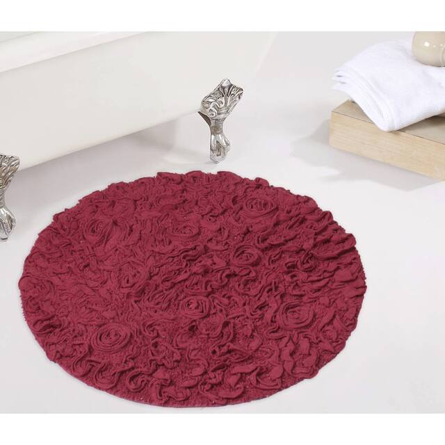 Home Weavers Bellflower Collection Absorbent Cotton Machine Washable 30" Round Bath Rug-30" Round - Red