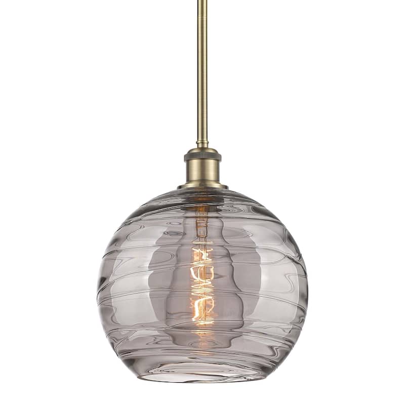 Innovations Lighting 516-1S-12-10 Athens Deco Swirl Pendant Athens - Antique Brass / Light Smoke Deco Swirl