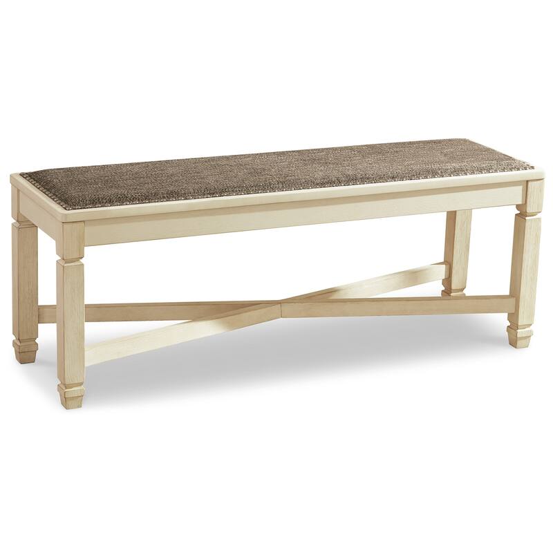 Bolan Large Dining Bench with Heavy Woven Fabric, White Wood, 50 Inch