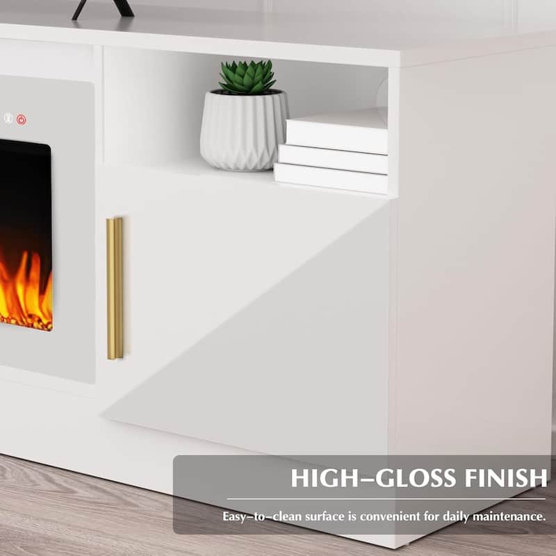 Bossin 70" Fireplace TV Stand with 36" Electric Fireplace, TV Stand for TVs Up to 80", 16 Colors LED Lights/Entertainment Center