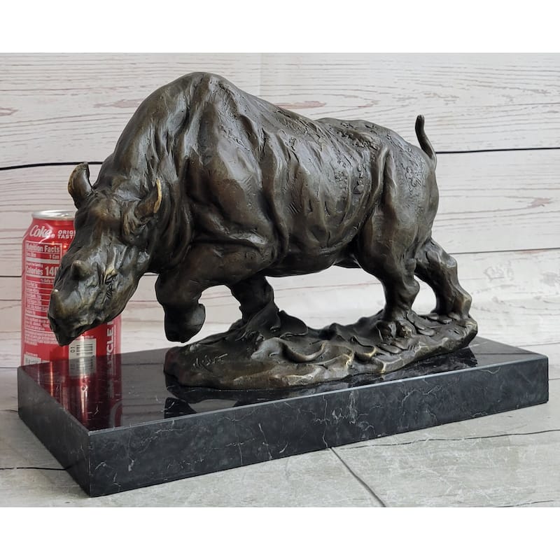 Hot Cast Bronze Rhinoceros Rhino Sculpture Statue Figure On Marble Base