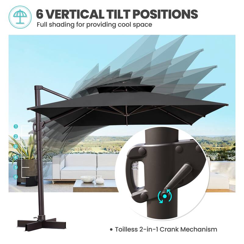 Crestlive Products 11FT Square Patio Offset Double Top Umbrella with Crank