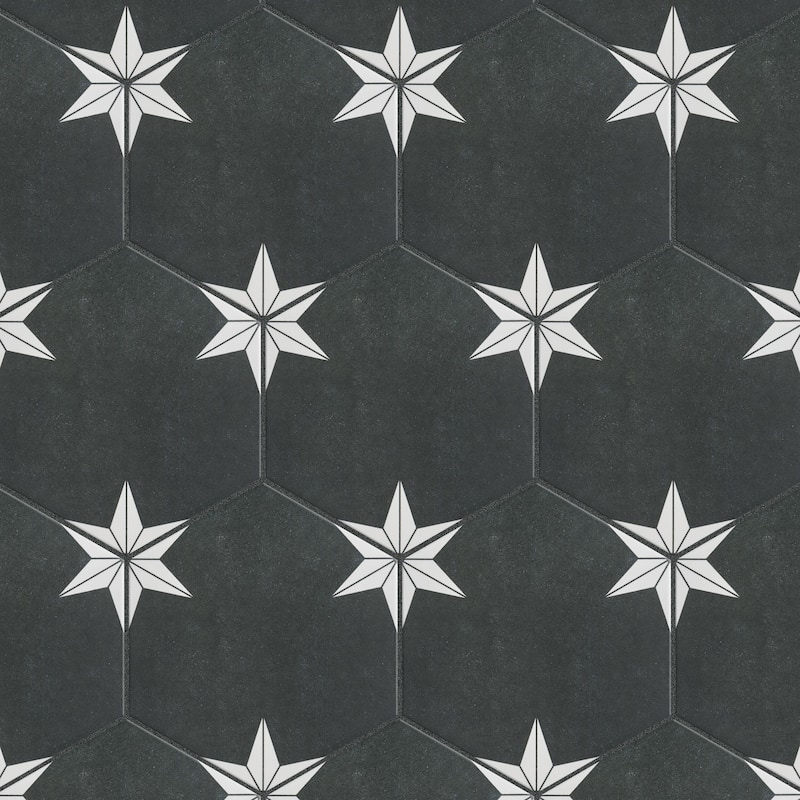 Merola Tile Stella Hex Night 8-5/8" x 9-7/8" Porcelain Floor and Wall Tile