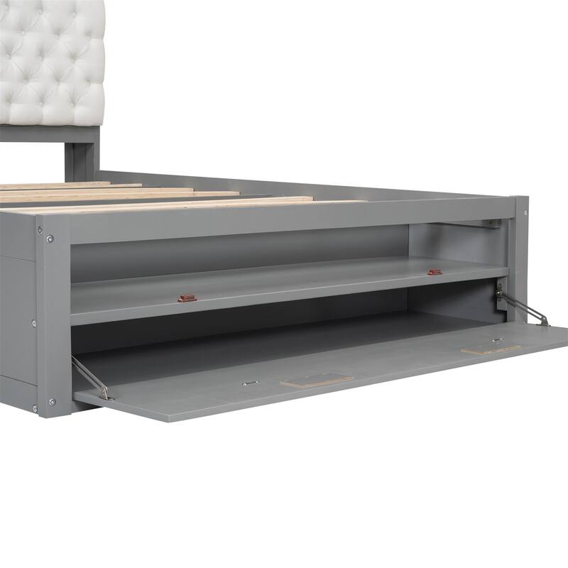 Wood Queen Size Platform Bed with Storage Headboard and Shoe Rack