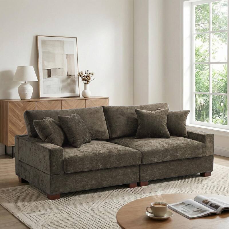 Modern Upholstered Chenille Modular Sectional Sofa with Pillow - Camel-2 Piece