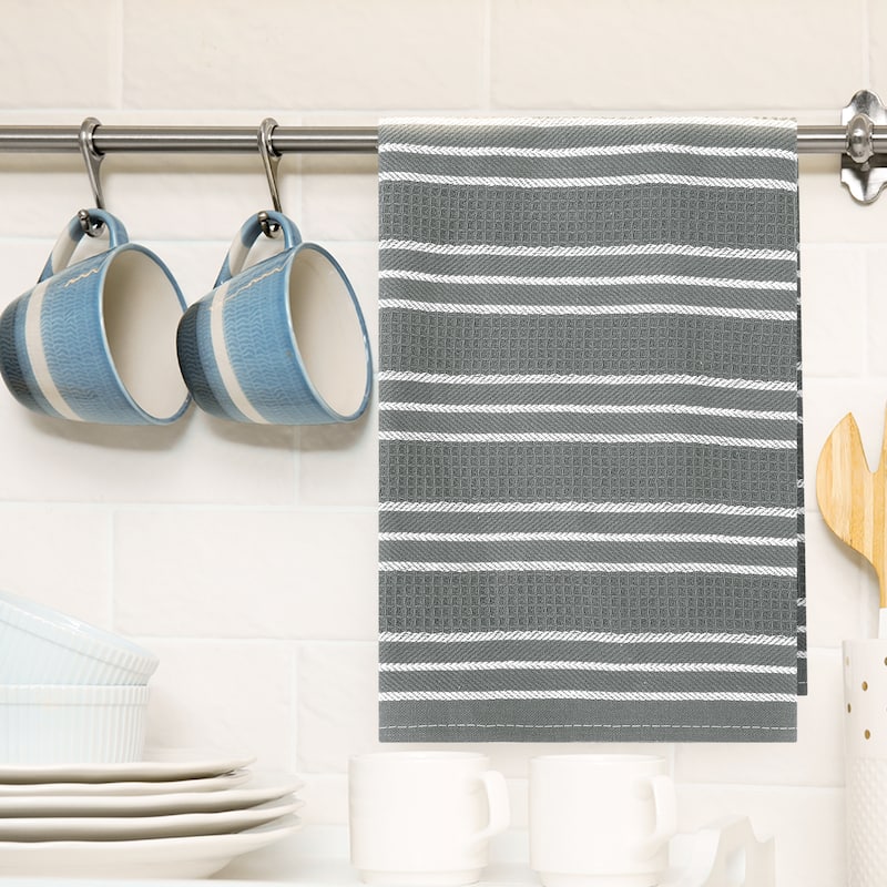 Striped Kitchen Towels, Ultra Soft Cotton and Absorbent Dish Towels for Kitchen Cotton Waffle Weave Kitchen Towels - Grey - 2 Pack - Set of 2
