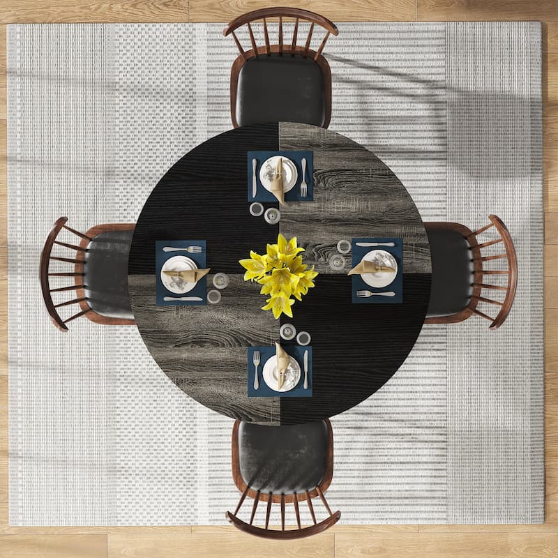Dining Table with Storage Shelves for 4 People, Rustic Color Contrast Kitchen Table