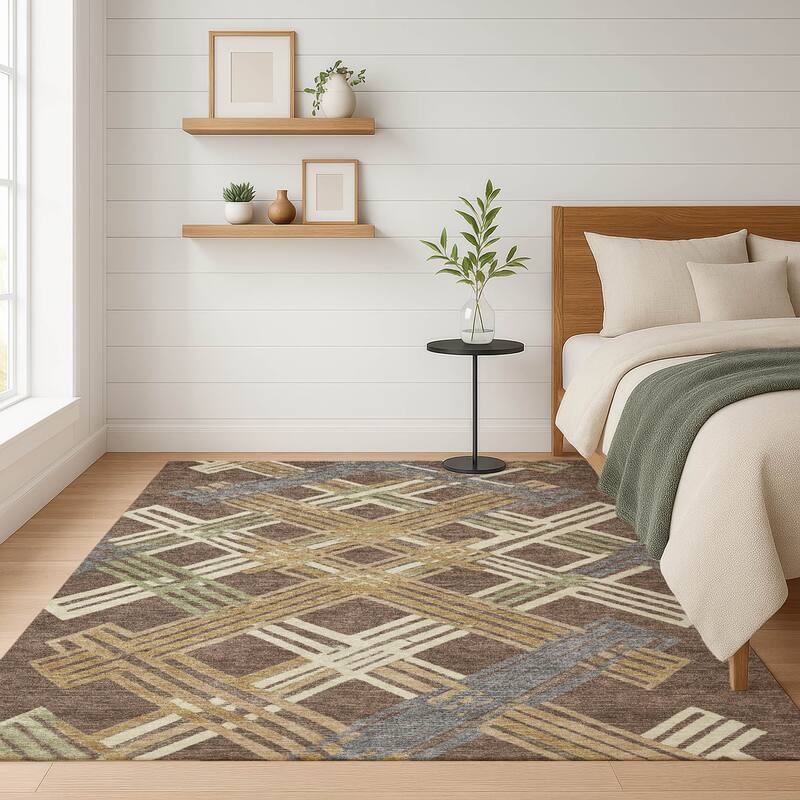 Machine Washable Indoor/ Outdoor Modern Trellis Chantille Rug