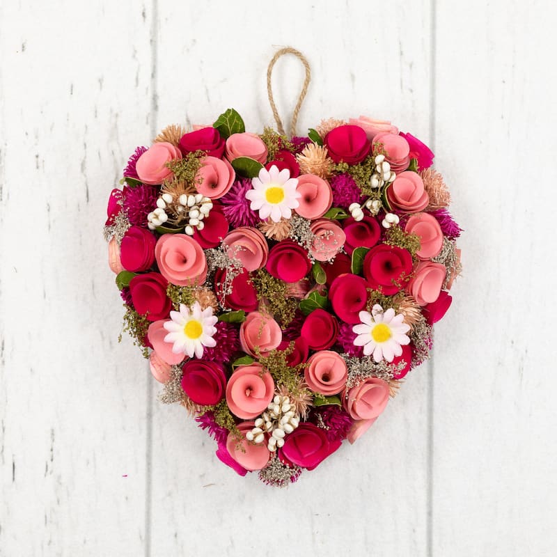 Mixed Floral and Berries Artificial Valentine's Day Heart Wreath - 10.25"