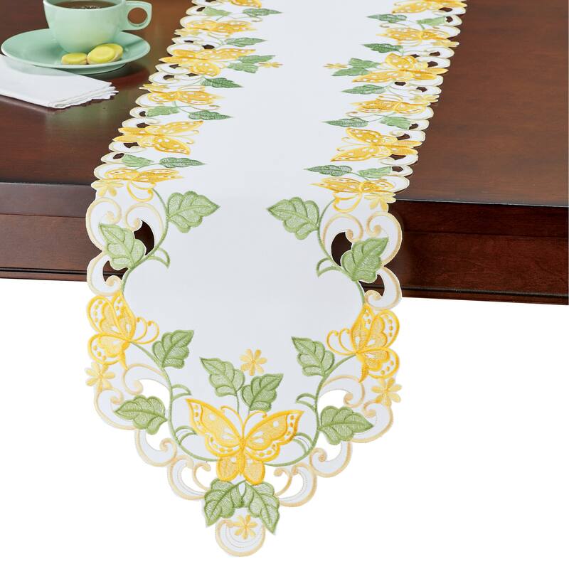 Embroidered Butterfly Leaf Table Linens