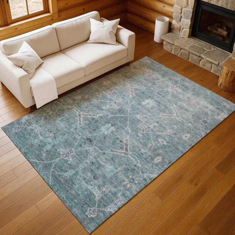 Machine Washable Indoor/ Outdoor Vintage Traditional Chantille Rug