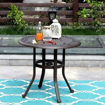 MAISON ARTS Outdoor Patio Dining Table Round, Modern Cast Aluminum Outdoor Furniture Dining Table with Umbrella Hole