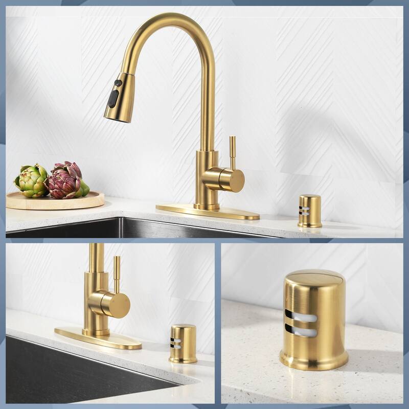 WOWOW Pull Down Sprayer Kitchen Faucet with Dishwasher Air Gap