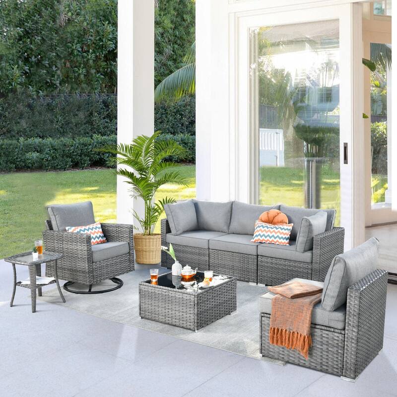 XIZZI 7-piece Patio Furniture Outdoor Sectional Set with Swivel Rocker - Dark Grey