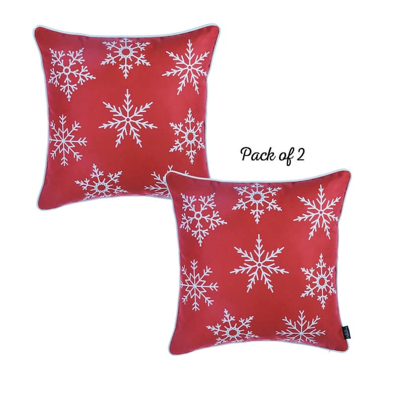 Set of 2 Red and White Snowflakes Throw Pillows