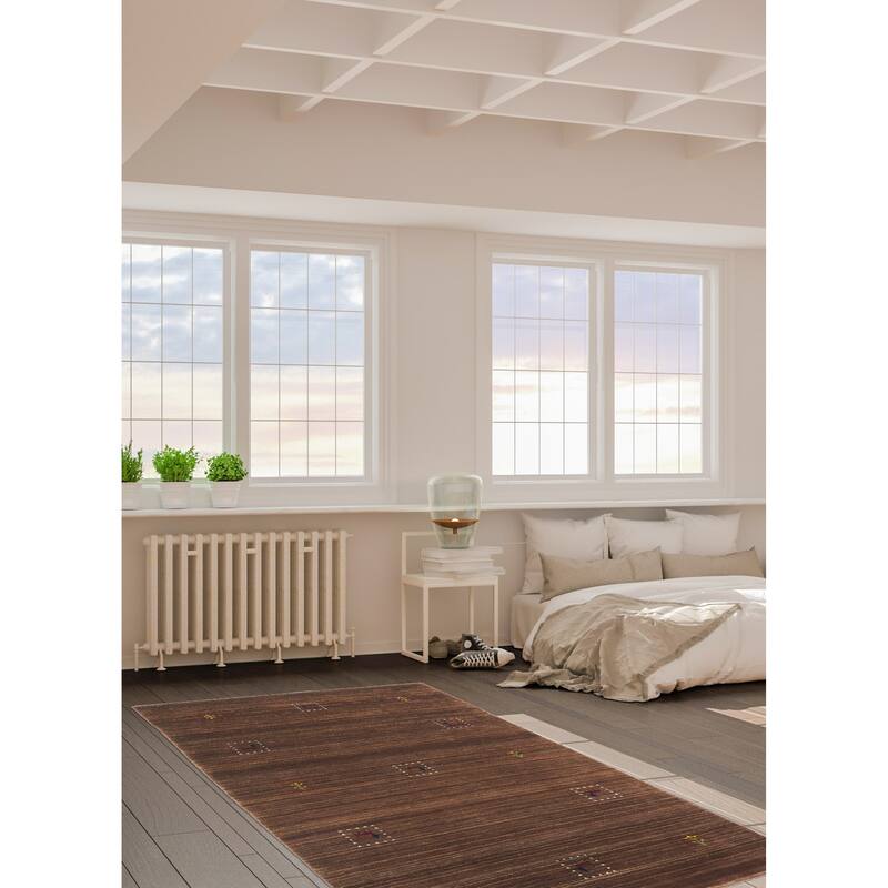 ECARPETGALLERY Hand Loomed Kashkuli Gabbeh Dark Brown Wool Rug - 3'11 x 6'0