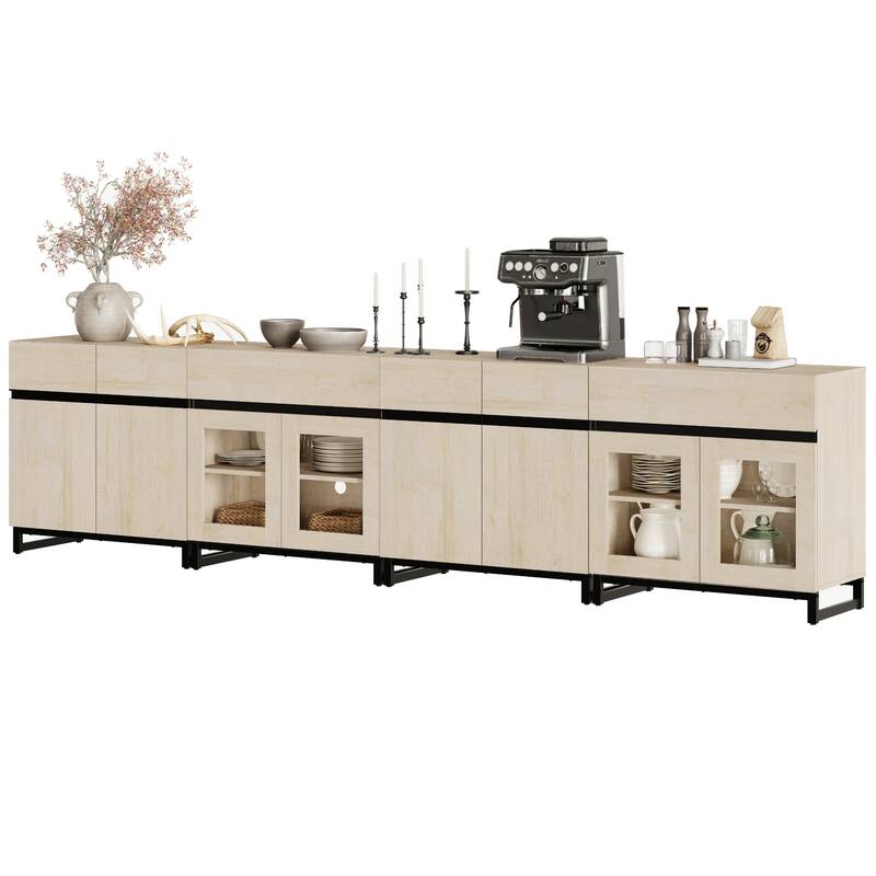 4 in 1 Modern Dresser with Glass Doors & 2 Drawers, featuring an adjustable shelf and metal base for organized storage