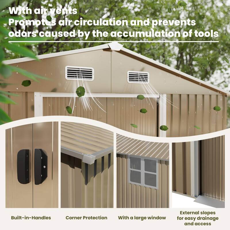 Outdoor Permanent Metal Storage Sheds for Gardening Tools, Patio Sheds Warehouse Vault