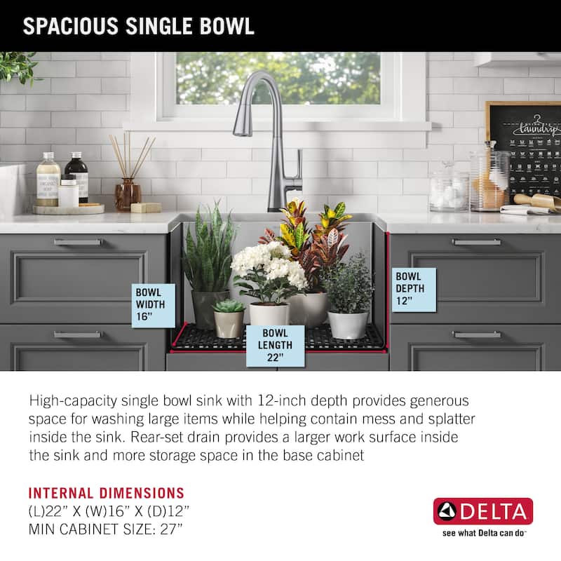 Delta 953034-24SL Lenta 24” Undermount 16 Gauge Stainless Steel Single