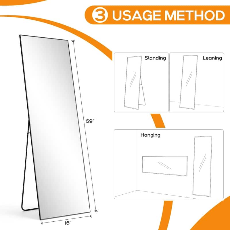 Mirror Full Length, Upgraded 16"x59" Body Wall Mirrors with Shatter-Proof Glass, Floor Standing, Hanging or Leaning