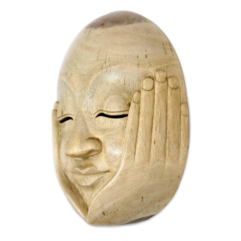 Handmade Hear No Evil Wood Mask (Indonesia)