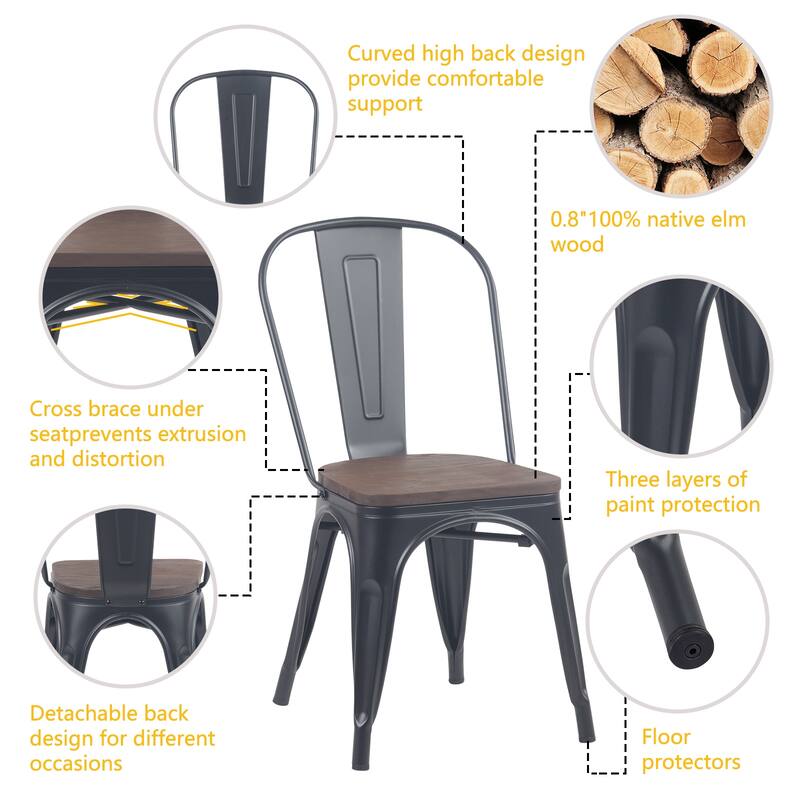 Metal Dining Chairs Set of 4 Stackable Indoor-Outdoor Patio Chair